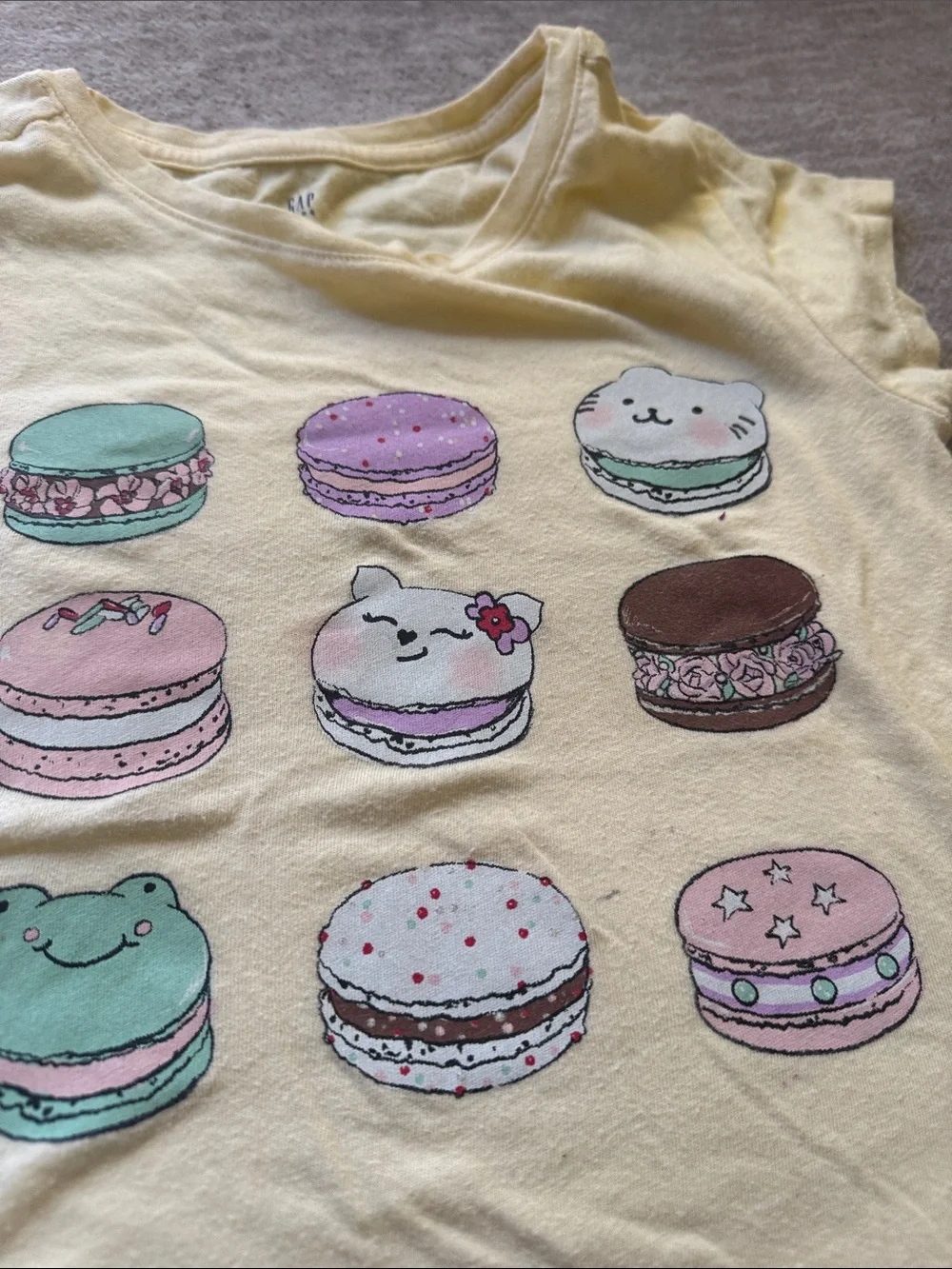 GAP Yellow Short Sleeve Tee with Pastel Macaron Graphics